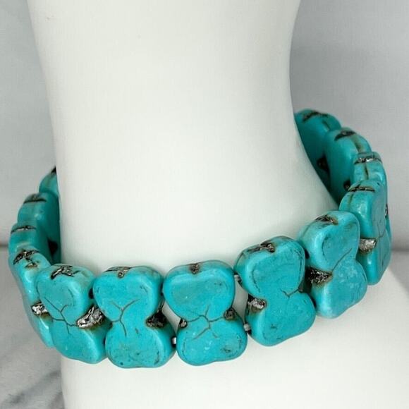 Faux Turquoise Hourglass Bone Shape Beaded Stretch Bracelet - Picture 6 of 6